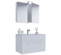 Ezooza Completo Mobile sospeso con 1 cassetto Large con lavabo in ceramica di alta qualità e mobile specchio, Bianco,