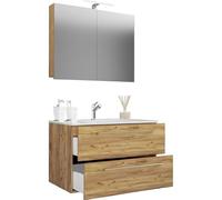 Ezooza Completo Mobile Sospeso con 2 cassetti Extra Large con lavabo in ceramica di alta qualità e mobile specchio, Rovere miele,