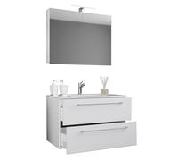 Ezooza Completo Mobile Sospeso con 2 cassetti Large con lavabo in ceramica di alta qualità e mobile specchio, Bianco,