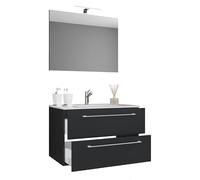 Ezooza Completo Mobile Sospeso con 2 cassetti Large con lavabo in ceramica di alta qualità e specchio, Nero,