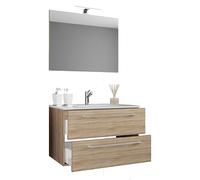 Ezooza Completo Mobile Sospeso con 2 cassetti Large con lavabo in ceramica di alta qualità e specchio, Rovere Sonoma,