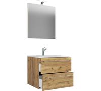 Ezooza Completo Mobile Sospeso con 2 cassetti Large con lavabo in ceramica di alta qualità e specchio, Rovere miele,