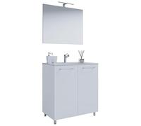 Ezooza Completo Mobile Sospeso con 2 sportelli Large con lavabo in ceramica di alta qualità e specchio, Bianco,