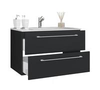 Ezooza Completo Set Bagno 2 Pezzi Mobile Extra Large con 2 cassetti e Lavabo sospesi, Nero,