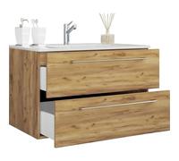 Ezooza Completo Set Bagno 2 Pezzi Mobile Extra Large con 2 cassetti e Lavabo sospesi, Rovere miele,