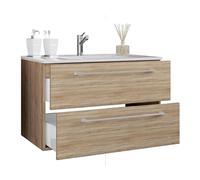 Ezooza Completo Set Bagno 2 Pezzi Mobile Large con 2 cassetti e Lavabo sospesi, Rovere Sonoma,