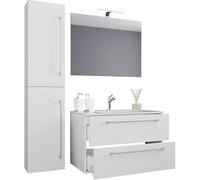Ezooza Completo Set bagno 4 Pezzi Mobile sospeso 2 casetti con Lavabo Extra large in ceramica incl 1 Colonna e specchio, Bianco,