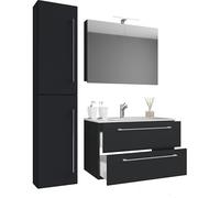 Ezooza Completo Set bagno 4 Pezzi Mobile sospeso 2 casetti con Lavabo large in ceramica incl 1 Colonna e mobile specchio, Nero,