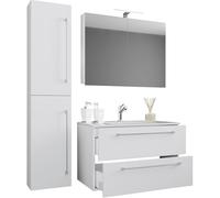 Ezooza Completo Set bagno 4 Pezzi Mobile sospeso 2 casetti con Lavabo large in ceramica incl 1 Colonna e mobile specchio, Bianco,
