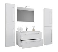 Ezooza Completo Set bagno 5 Pezzi Mobile sospeso 2 casetti con Lavabo Extra large in ceramica incl 2 Colonne e specchio, Bianco,