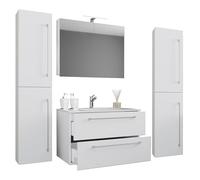 Ezooza Completo Set bagno 5 Pezzi Mobile sospeso 2 casetti con Lavabo XL in ceramica incl 2 Colonne e mobile specchio, Bianco,