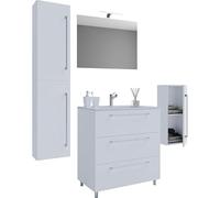 Ezooza Completo Set bagno 5 pz Mobile a terra 3 casetti con Lavabo large in ceramica incl 1 Colonna 1 mobile sosp e specchio, Bianco