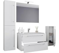 Ezooza Completo Set bagno 5 pz Mobile sosp 2 casetti con Lavabo large in ceramica incl 1 Colonna 1 mobile sosp e specchio, Bianco