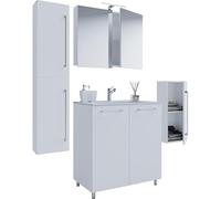 Ezooza Completo Set5 pz Mobile a terra 2 sportelli con Lavabo LG in ceramica incl 1 Colonna 1 mobile sosp e mobile specchio, Bianco