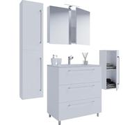 Ezooza Completo Set5 pz Mobile a terra 3 casetti con Lavabo LG in ceramica incl 1 Colonna 1 mobile sosp e mobile specchio, Bianco