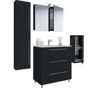 Ezooza Completo Set5 pz Mobile a terra 3 casetti con Lavabo LG in ceramica incl 1 Colonna 1 mobile sosp e mobile specchio, Nero