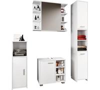 Ezooza Domus Set Bagno Completo 4 Pezzi Mobile + Colonna + Pensile e armadietto a specchio, Bianco,