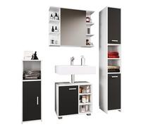 Ezooza Domus Set Bagno Completo 4 Pezzi Mobile + Colonna + Pensile e armadietto a specchio, Nero,