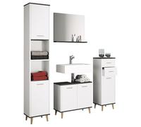 Ezooza Essenza Set Bagno Completo 4 Pezzi Mobile Lavabo + Colonna + Pensile e specchio, Bianco/Antracite,