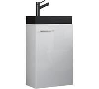 Ezooza LineaViva Mobile Sospeso con lavabo in ceramica di alta qualità, Bianco, lavabo Nero