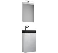 Ezooza LineaViva Mobile Sospeso con lavabo in ceramica di alta qualità e mobile specchio, Bianco, lavabo Nero