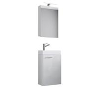Ezooza LineaViva Mobile Sospeso con lavabo in ceramica di alta qualità e mobile specchio con luce a led, Bianco, lavabo Bianco