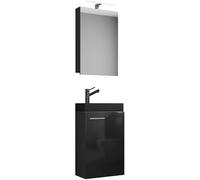 Ezooza LineaViva Mobile Sospeso con lavabo in ceramica di alta qualità e mobile specchio, Nero, lavabo Nero