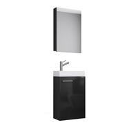 Ezooza LineaViva Mobile Sospeso con lavabo in ceramica di alta qualità e mobile specchio, Nero, lavabo Bianco