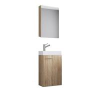 Ezooza LineaViva Mobile Sospeso con lavabo in ceramica di alta qualità e mobile specchio, Rovere Sonoma, lavabo Bianco