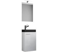 Ezooza LineaViva Mobile Sospeso con lavabo in ceramica di alta qualità e specchio, Bianco, lavabo Nero