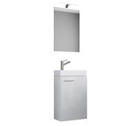 Ezooza LineaViva Mobile Sospeso con lavabo in ceramica di alta qualità e specchio con luce a led, Bianco, lavabo Bianco