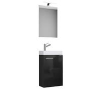 Ezooza LineaViva Mobile Sospeso con lavabo in ceramica di alta qualità e specchio con luce a led, Nero, lavabo Bianco