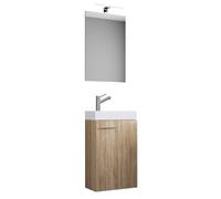 Ezooza LineaViva Mobile Sospeso con lavabo in ceramica di alta qualità e specchio con luce a led, Rovere Sonoma, lavabo Bianco
