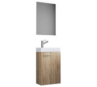 Ezooza LineaViva Mobile Sospeso con lavabo in ceramica di alta qualità e specchio, Rovere Sonoma, lavabo Bianco