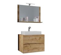 Ezooza Luce Mobile Sospeso con 2 cassetti Large con lavabo in ceramica di alta qualità e specchio, Rovere miele, lavabo Bianco