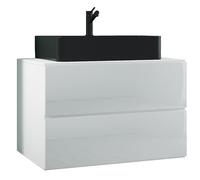 Ezooza Luce Set Bagno 2 Pezzi Mobile Extra Large con 2 cassetti e Lavabo sospesi, Bianco, lavabo Nero