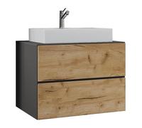 Ezooza Luce Set Bagno 2 Pezzi Mobile Large con 2 cassetti e Lavabo sospesi, Antracite/Rovere, lavabo Bianco