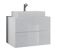 Ezooza Luce Set Bagno 2 Pezzi Mobile Large con 2 cassetti e Lavabo sospesi, Bianco, lavabo Bianco