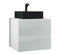Ezooza Luce Set Bagno 2 Pezzi Mobile Large con 2 cassetti e Lavabo sospesi, Bianco, lavabo Nero