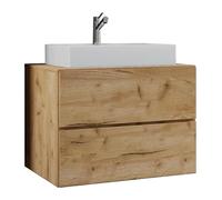 Ezooza Luce Set Bagno 2 Pezzi Mobile Large con 2 cassetti e Lavabo sospesi, Rovere miele, lavabo Bianco