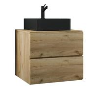 Ezooza Luce Set Bagno 2 Pezzi Mobile Large con 2 cassetti e Lavabo sospesi, Rovere miele, lavabo Nero