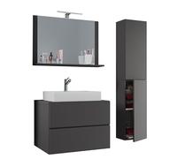 Ezooza Luce Set Bagno 4 Pezzi Mobile sospeso 2 casetti con lavabo bianco large in ceramica include 1 Colonna e specchio, Antracite