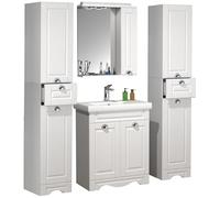 Ezooza Quadro Set Bagno Completo 5 Pezzi Mobile con Lavabo + 2 Colonne + Pensile a specchio Medium, Bianco,