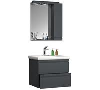 Ezooza Sistema Set Bagno Completo 3 Pezzi Mobile con Lavabo Large + Pensile a specchio, Antracite,