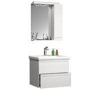 Ezooza Sistema Set Bagno Completo 3 Pezzi Mobile con Lavabo Large + Pensile a specchio, Bianco,