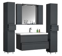 Ezooza Sistema Set Bagno Completo 5 Pezzi Mobile con Lavabo Extra Large + 2 Colonne + Pensile a specchio, Antracite,