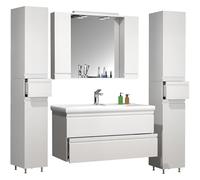 Ezooza Sistema Set Bagno Completo 5 Pezzi Mobile con Lavabo Extra Large + 2 Colonne + Pensile a specchio, Bianco,