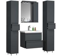 Ezooza Sistema Set Bagno Completo 5 Pezzi Mobile con Lavabo Large + 2 Colonne + Pensile a specchio, Antracite,