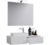 Ezooza Spazio Mobile Sospeso con lavabo in ceramica di alta qualità e specchio, Bianco,