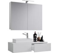 Ezooza Spazio Mobile Sospeso con lavabo in ceramica di alta qualità ed armadietto a specchio, Bianco,